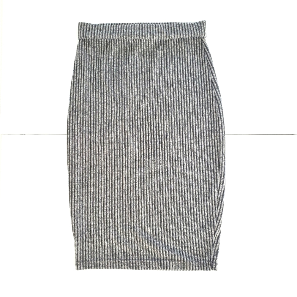 Cotton On XS black gray vertical Stripes stretchy knee length skirt